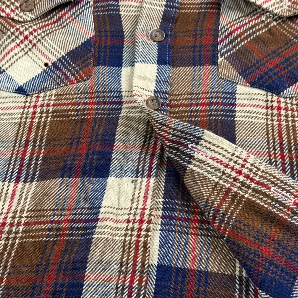 Woodland Vintage Mens Plaid Flannel Shirt Brown Blue Acrylic Size M Medium - Picture 8 of 8